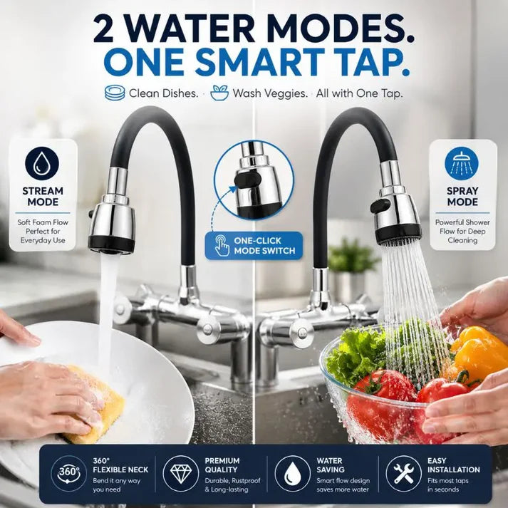 360° Bendable Silicone Tap Extension Faucet Nozzle – Soft & Shower water