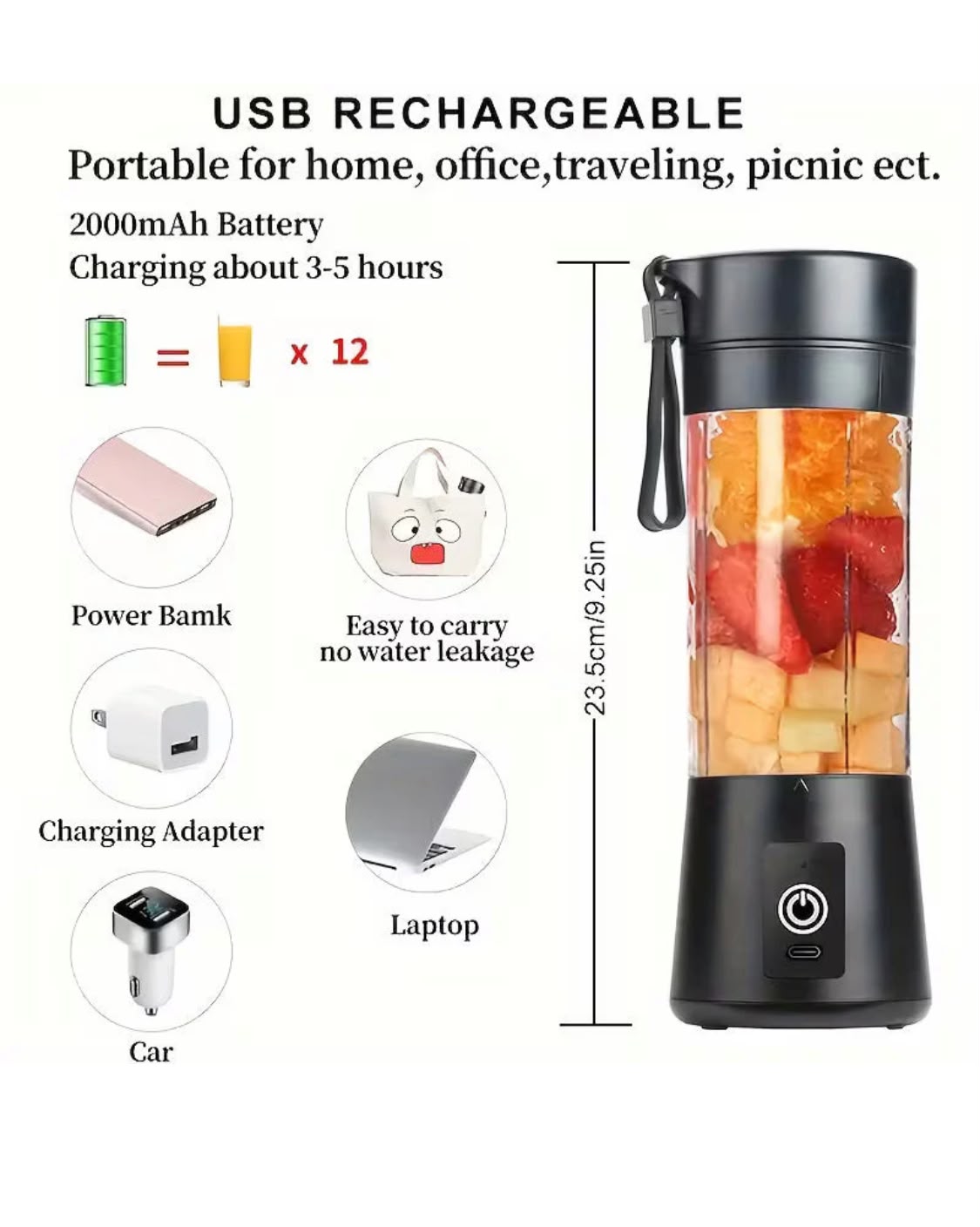 Mini Portable USB Electric Blender & Fruit Juicer – Rechargeable & Compact